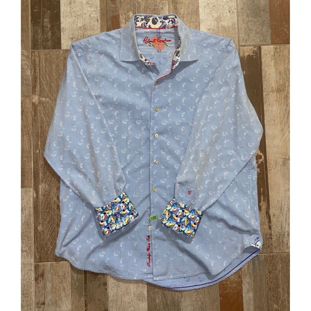Robert Graham Blue Paisley Long Sleeve Shirt Button Up Blue Men Size Large
